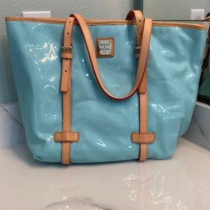Sky blue and tan patent Dooney & Bourke